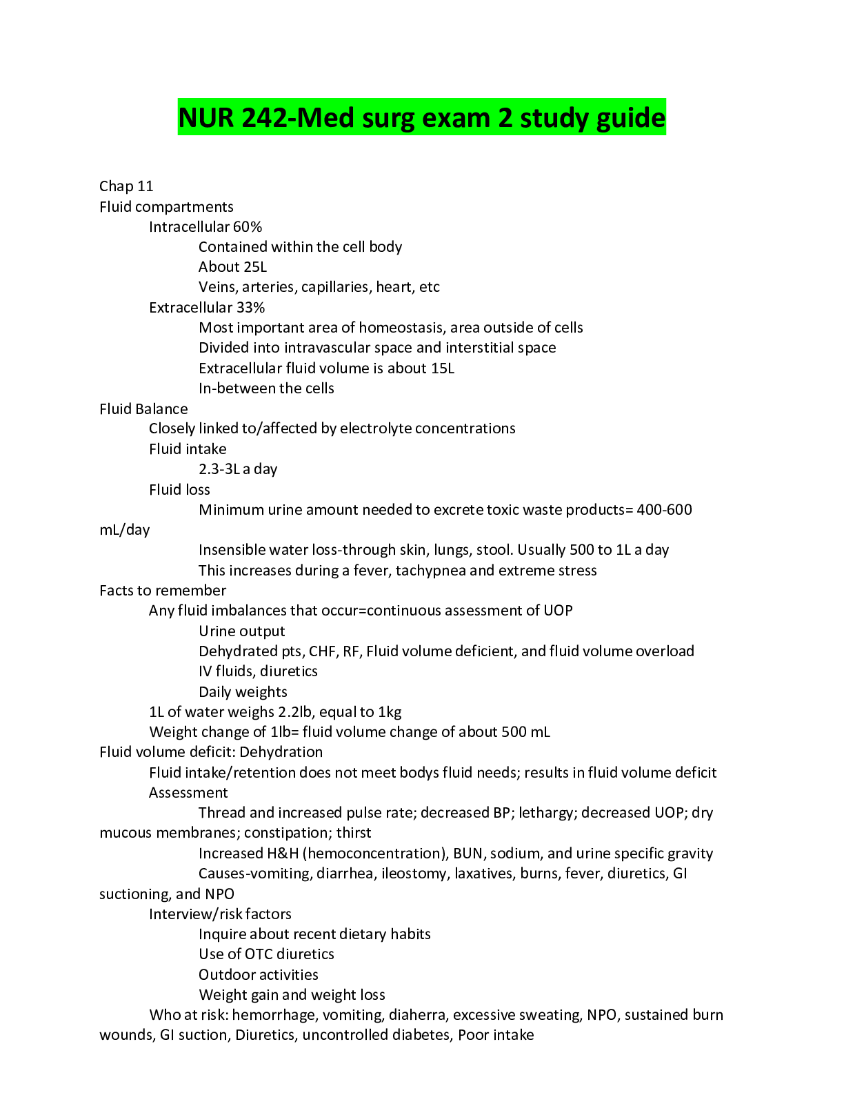 Preview of NUR 242-Med surg exam 2 study guide